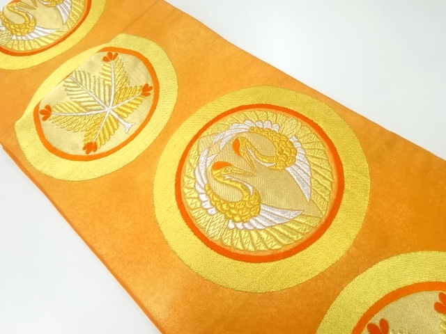 本家加納製　丸に松鶴模様織出し袋帯